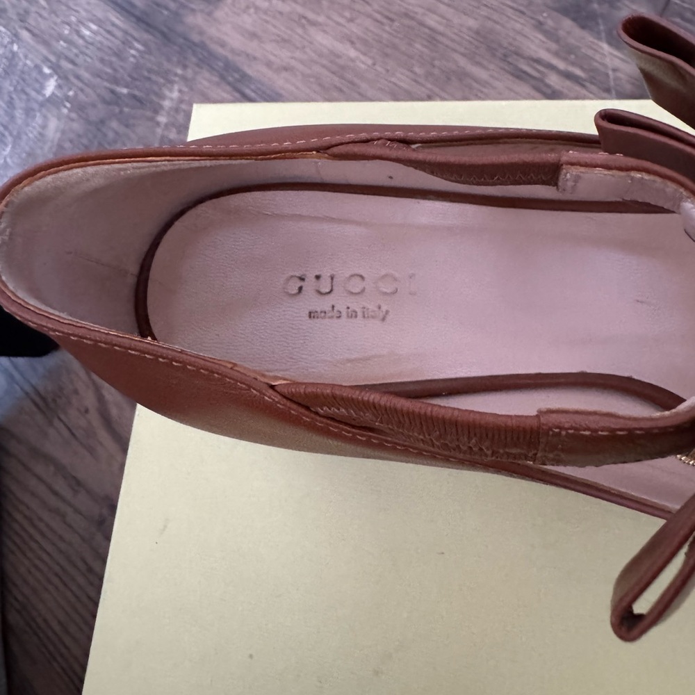 Gucci Brown Bonny Bow Crystal Chain leather Pumps Woman 37 w/ shoe bag - NO BOX - Picture 11 of 16